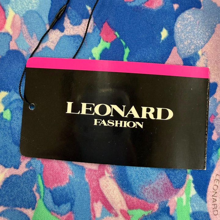未使用品☆LEONARD FASHION レオナール ファッション 総柄デザイン ノースリーブ フレア ワンピース ブルー系 34 正規品 レディース