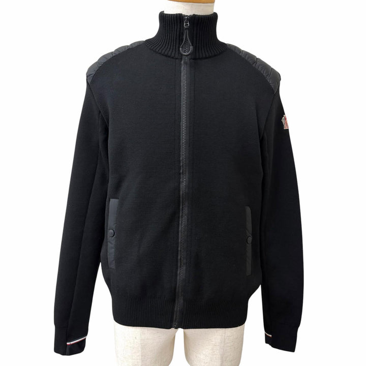 美品□MONCLER GRENOBLE モンクレール グルノーブル 2025年製 CARDIGAN TRICOT 一部ダウン使用 ニットジャケット ブルゾン 黒 S 正規品