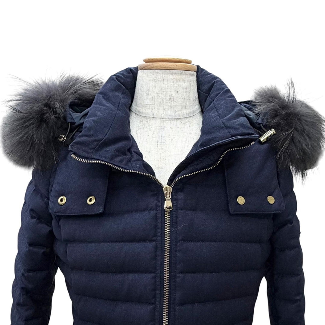 美品△TATRAS タトラス 21AW LTAT21A4581-D Rライン CIMA チマ ウール シルク ファー フード付き ダウンコート ネイビー 01 正規品