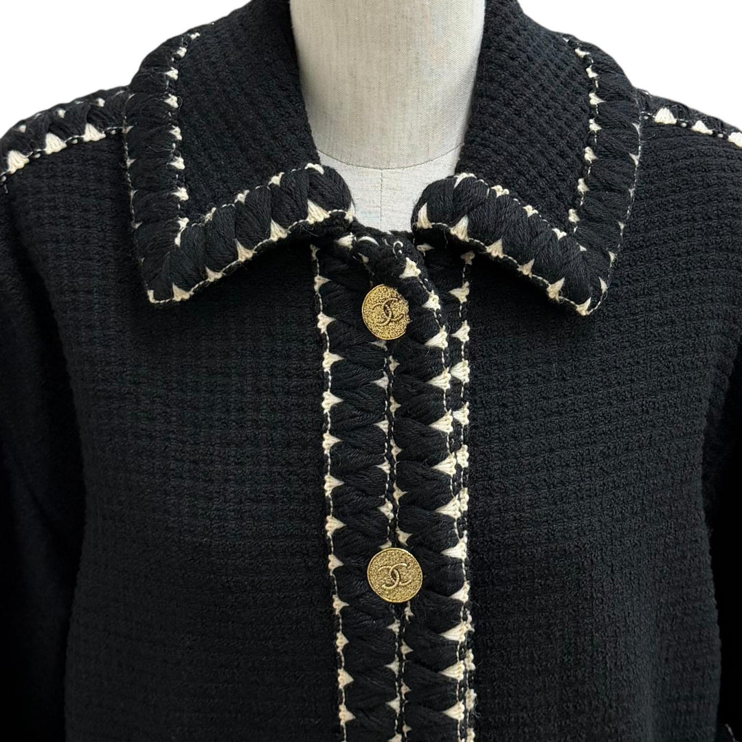 極美品★CHANEL シャネル ヴィンテージ 91A 21625 ウール100％ ココマーク 金ボタン 裏地グリポアプリント ツイード コート ブラック 38