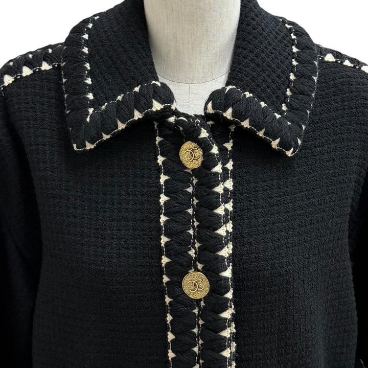 極美品★CHANEL シャネル ヴィンテージ 91A 21625 ウール100％ ココマーク 金ボタン 裏地グリポアプリント ツイード コート ブラック 38