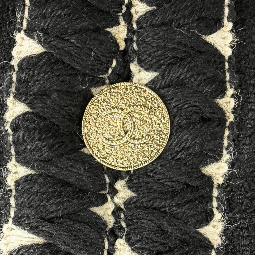 極美品★CHANEL シャネル ヴィンテージ 91A 21625 ウール100％ ココマーク 金ボタン 裏地グリポアプリント ツイード コート ブラック 38
