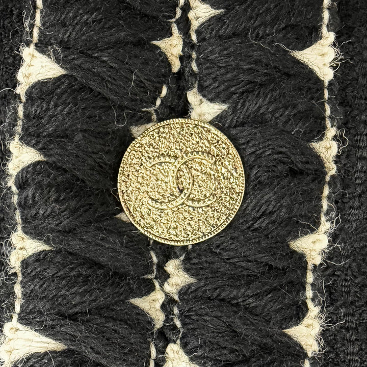 極美品★CHANEL シャネル ヴィンテージ 91A 21625 ウール100％ ココマーク 金ボタン 裏地グリポアプリント ツイード コート ブラック 38