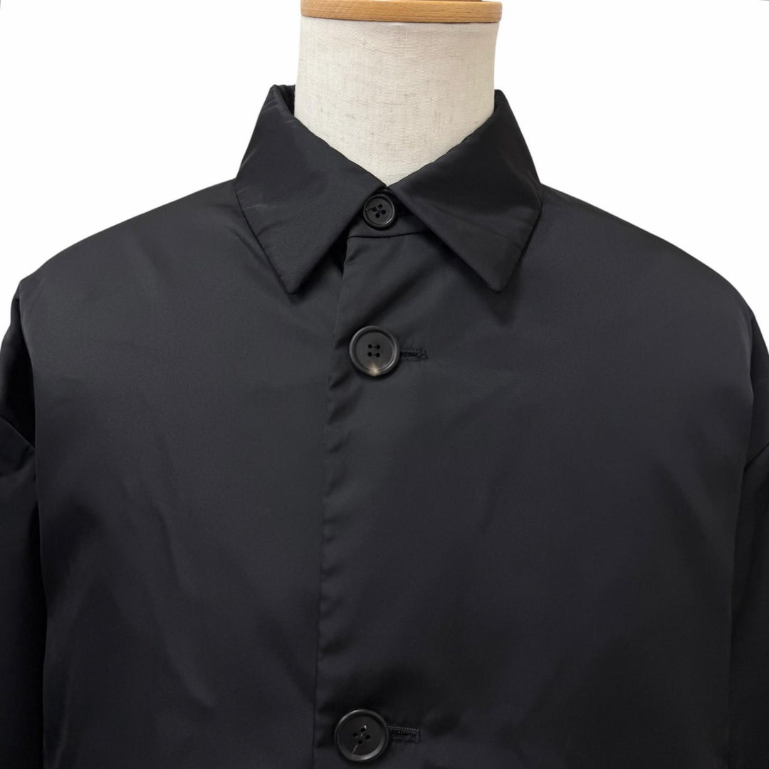 極美品□PRADA プラダ 21AW SGB891 Re-Nylon トライアングルロゴ ポーチ付き ステンカラーコート ブラック M イタリア製 正規品 メンズ