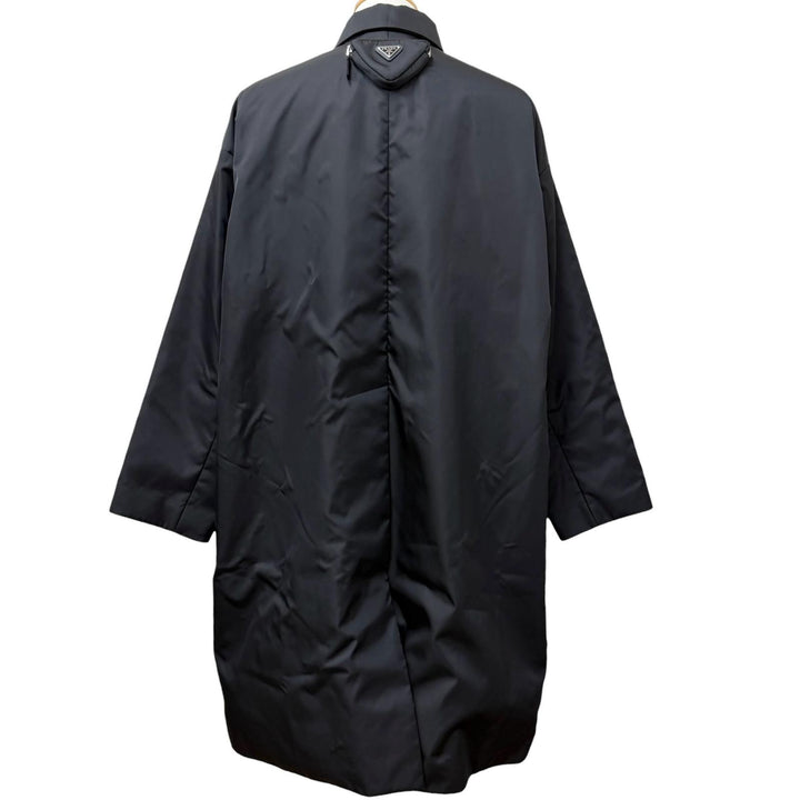 極美品□PRADA プラダ 21AW SGB891 Re-Nylon トライアングルロゴ ポーチ付き ステンカラーコート ブラック M イタリア製 正規品 メンズ