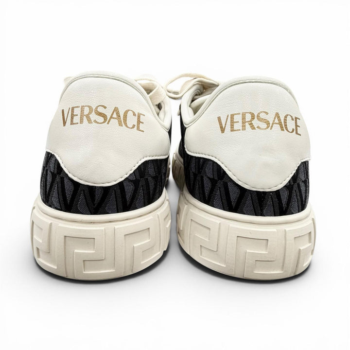 未使用品◇VERSACE ヴェルサーチ 1013568 グレカ ジャカードV キャンバス スニーカー ネイビー アイボリー 38 伊製 定価94600円 箱付き