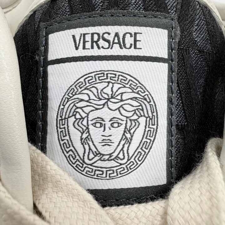未使用品◇VERSACE ヴェルサーチ 1013568 グレカ ジャカードV キャンバス スニーカー ネイビー アイボリー 38 伊製 定価94600円 箱付き