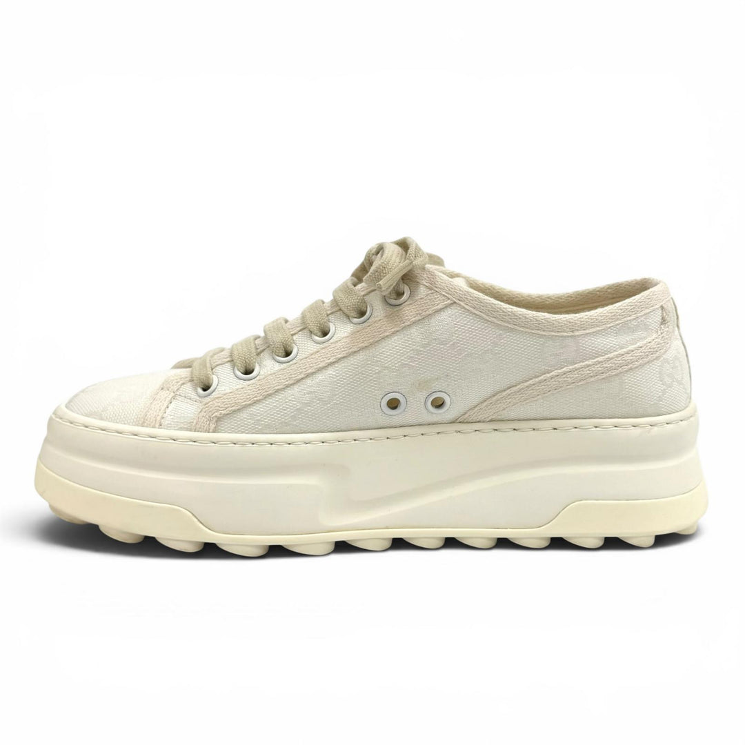 美品★GUCCI グッチ 746767 テニス1977 GGキャンバス ロゴ入り プラットフォーム スニーカー ホワイト 36.5 イタリア製 レディース