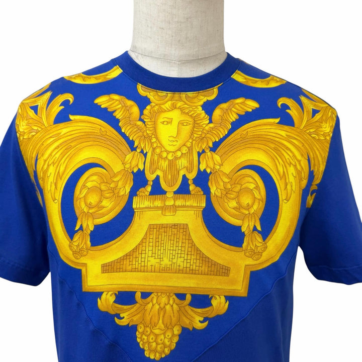 未使用品□VERSACE ヴェルサーチ 2023年製 1012174 バロック メデューサ ロゴ刺繍 半袖Ｔシャツ カットソー ブルー イエロー M 正規品