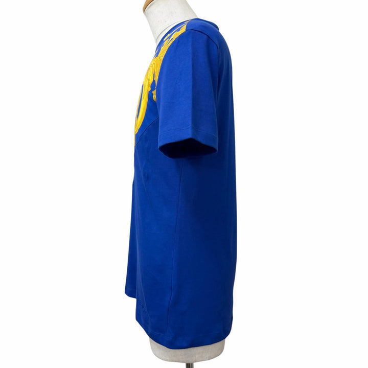 未使用品□VERSACE ヴェルサーチ 2023年製 1012174 バロック メデューサ ロゴ刺繍 半袖Ｔシャツ カットソー ブルー イエロー M 正規品