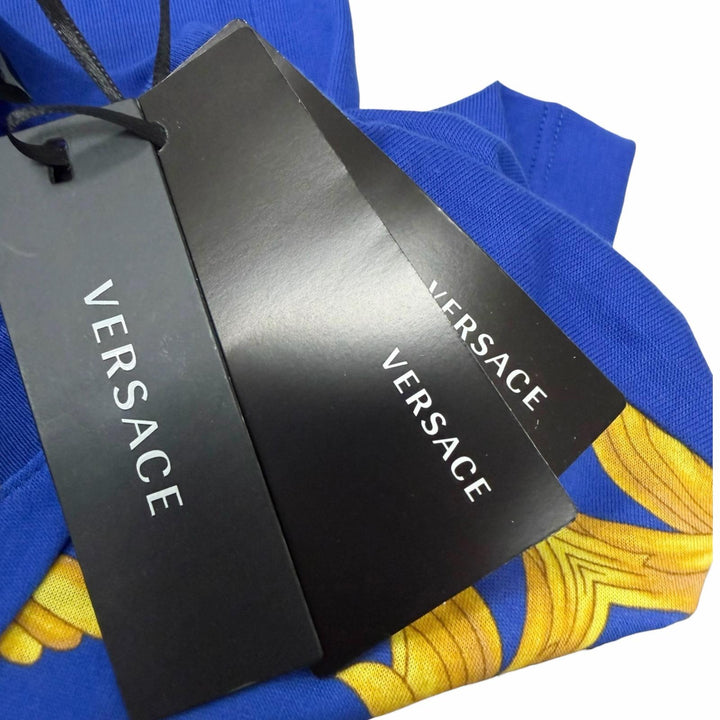 未使用品□VERSACE ヴェルサーチ 2023年製 1012174 バロック メデューサ ロゴ刺繍 半袖Ｔシャツ カットソー ブルー イエロー M 正規品