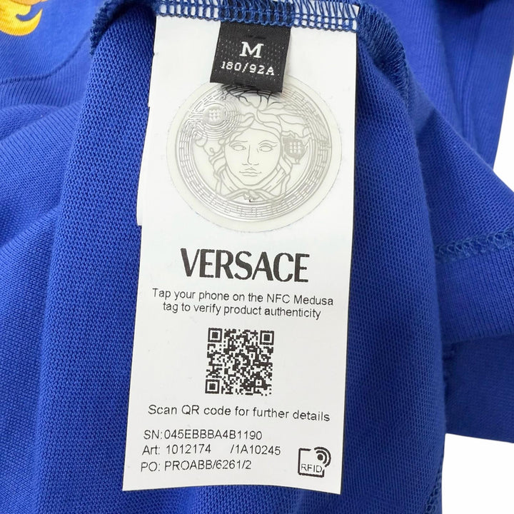未使用品□VERSACE ヴェルサーチ 2023年製 1012174 バロック メデューサ ロゴ刺繍 半袖Ｔシャツ カットソー ブルー イエロー M 正規品
