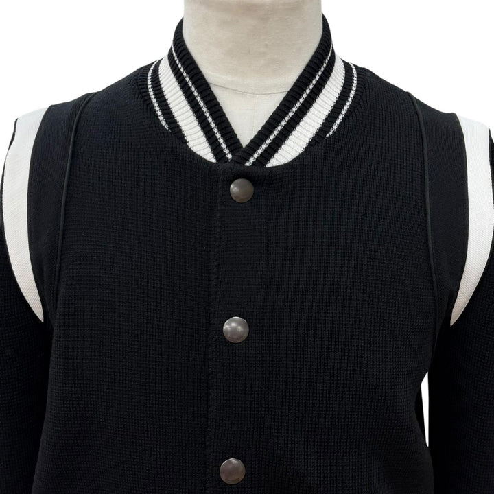 美品▼GIVENCHY ジバンシィ BM00D04Y1L ウール100% バックロゴ ニット ブルゾン ボンバージャケット ブラック ホワイト M 正規品 メンズ