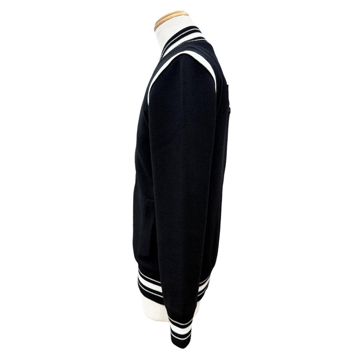 美品▼GIVENCHY ジバンシィ BM00D04Y1L ウール100% バックロゴ ニット ブルゾン ボンバージャケット ブラック ホワイト M 正規品 メンズ