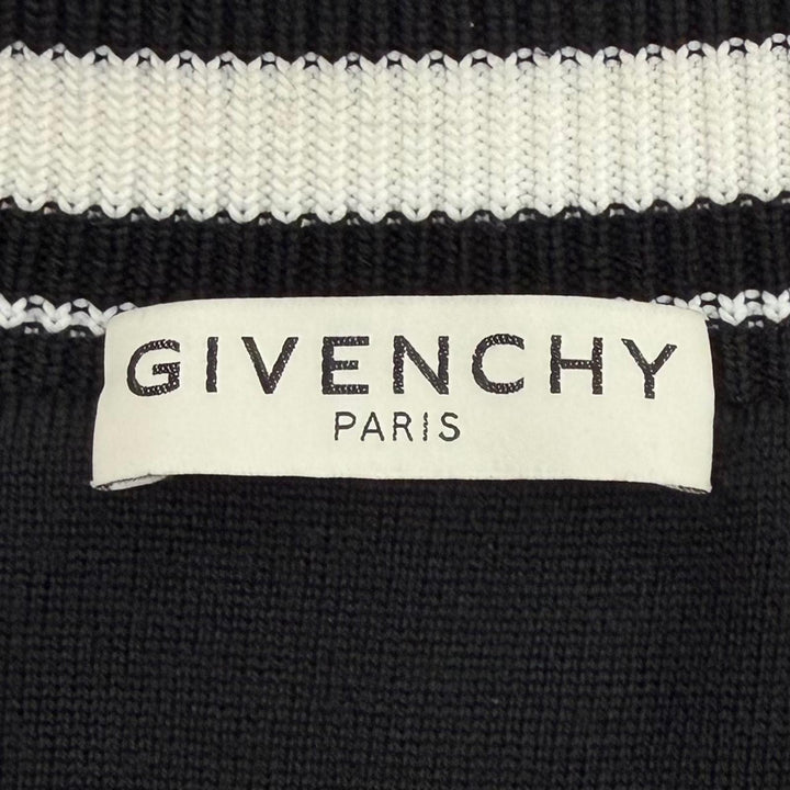 美品▼GIVENCHY ジバンシィ BM00D04Y1L ウール100% バックロゴ ニット ブルゾン ボンバージャケット ブラック ホワイト M 正規品 メンズ