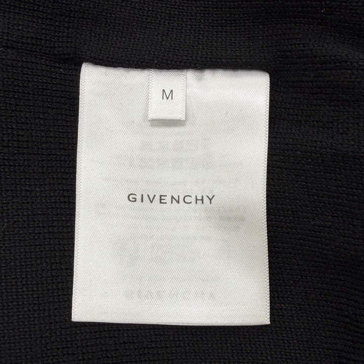 美品▼GIVENCHY ジバンシィ BM00D04Y1L ウール100% バックロゴ ニット ブルゾン ボンバージャケット ブラック ホワイト M 正規品 メンズ