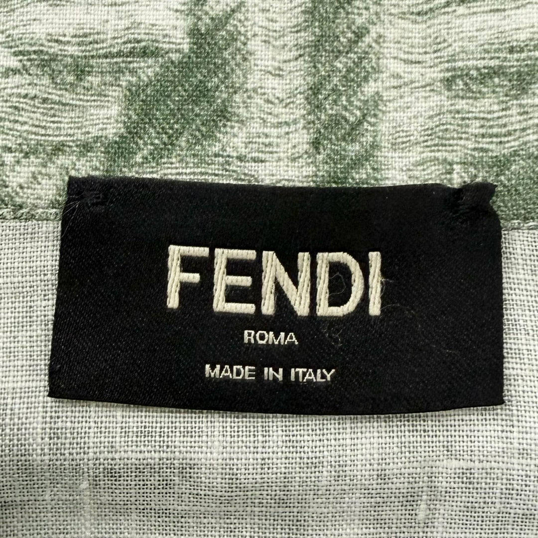 極美品□FENDI フェンディ 2023年製 FS0795 リネン100％ FFロゴ ズッカ 総柄 半袖シャツ グリーン ホワイト 38 イタリア製 正規品 メンズ