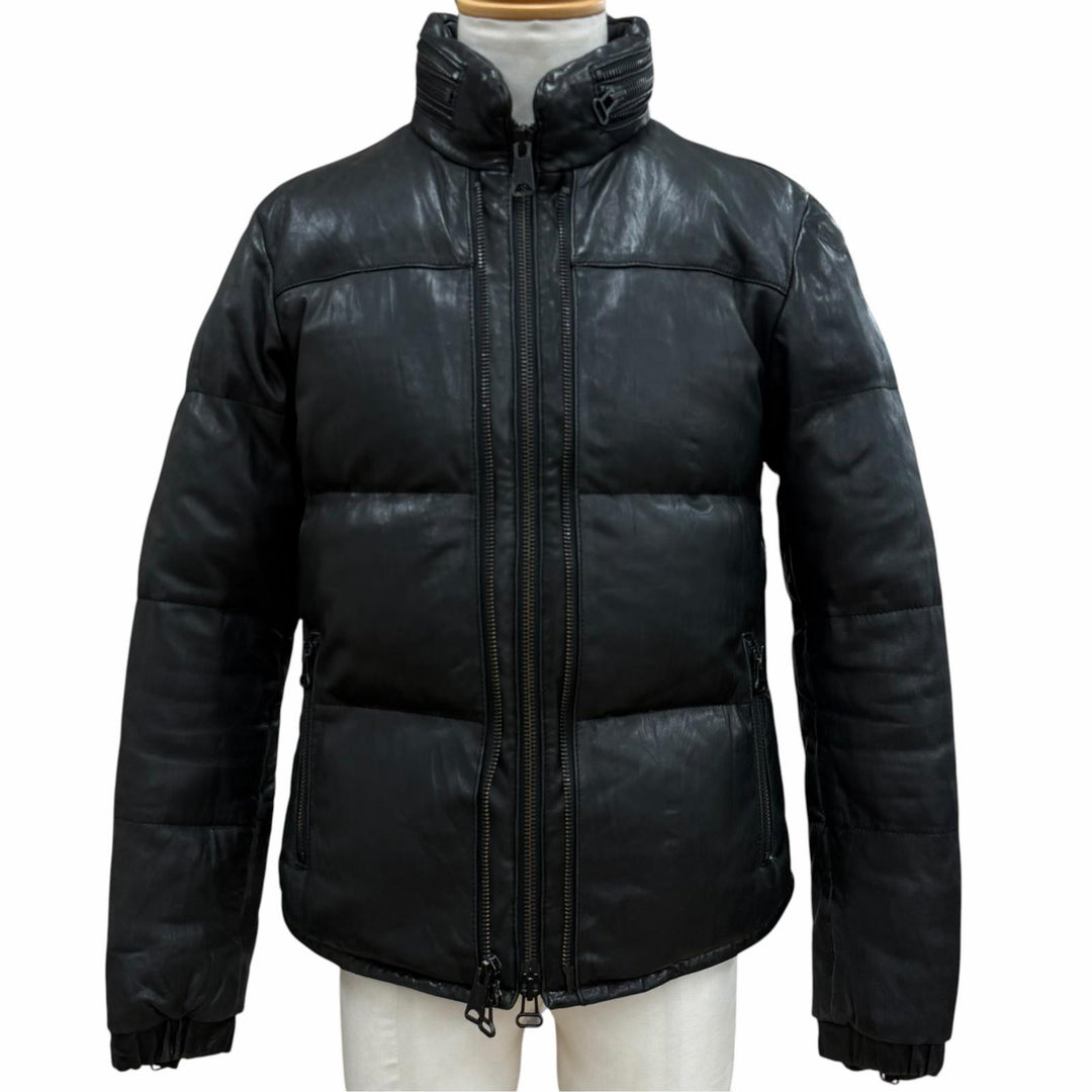 人気▼schott ショット 3181042 羊革 ラムレザー LHP別注 ダブルジップアップ ダウンジャケット ブラック M 正規品 メンズ