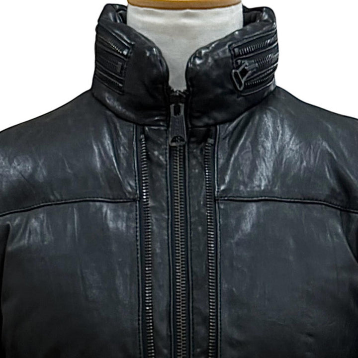 人気▼schott ショット 3181042 羊革 ラムレザー LHP別注 ダブルジップアップ ダウンジャケット ブラック M 正規品 メンズ