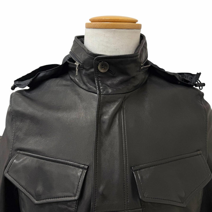 良品□PS Paul Smith ピーエス ポールスミス 羊革100％ スタンドカラー ライダースジャケット サファリジャケット ブラック M 正規品