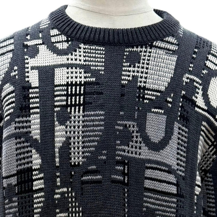 極美品▼DIOR ディオール オム 213M658AT377 ウール100% オブリーク ジャガード プルオーバー ニットセーター グレー L 正規品 メンズ