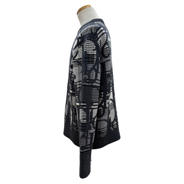 極美品▼DIOR ディオール オム 213M658AT377 ウール100% オブリーク ジャガード プルオーバー ニットセーター グレー L 正規品 メンズ