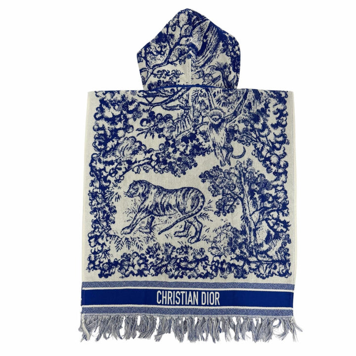 極美品☆Christian Dior クリスチャンディオール 14JOU370I900 トワル ドゥ ジュイ コットン フード付バスローブ ポンチョ ブルー 正規品