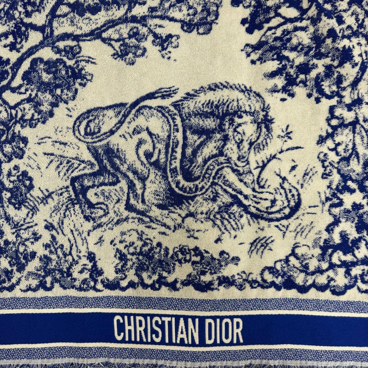 極美品☆Christian Dior クリスチャンディオール 14JOU370I900 トワル ドゥ ジュイ コットン フード付バスローブ ポンチョ ブルー 正規品