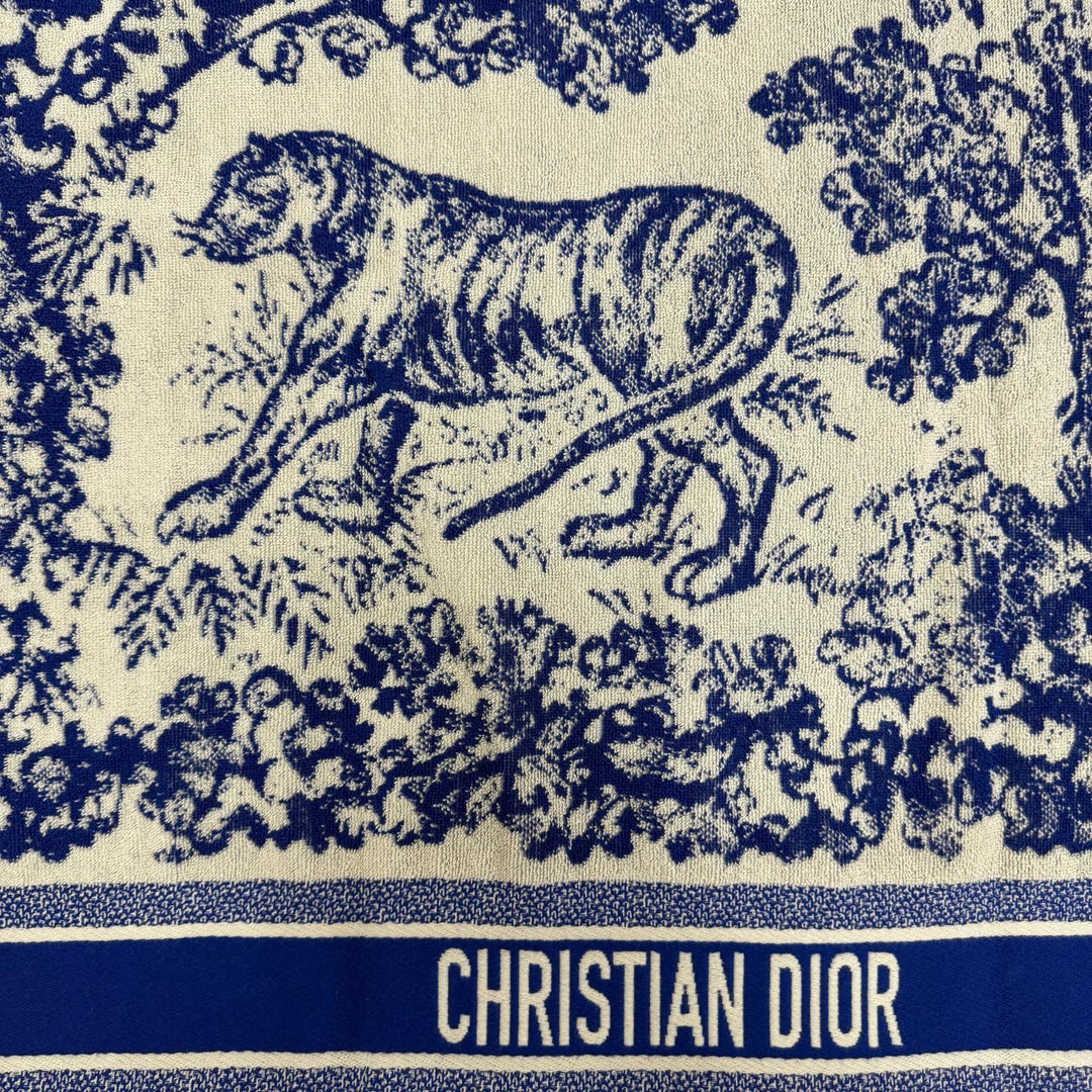 極美品☆Christian Dior クリスチャンディオール 14JOU370I900 トワル ドゥ ジュイ コットン フード付バスローブ ポンチョ ブルー 正規品