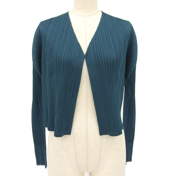 極美品▲PLEATS PLEASE プリーツプリーズ イッセイミヤケ 23SS PP31JO152 カーディガン グリーン 3 日本製 正規品 レディース
