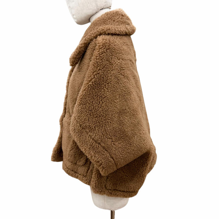 極美品◇Max Mara マックスマーラ 2025年製 25247360226 テディベア キャメル シルク ボア ケープ ポンチョコート ブラウン SM 正規品