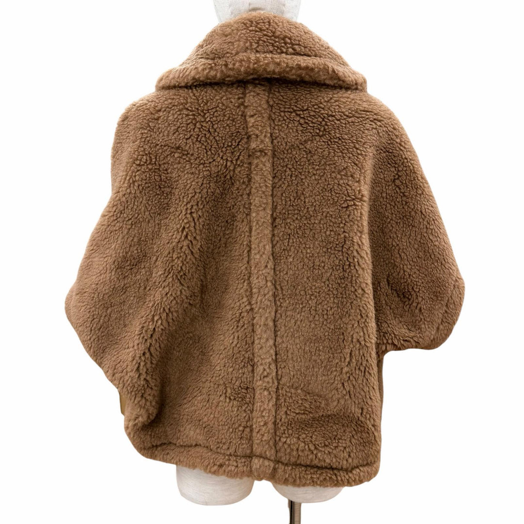 極美品◇Max Mara マックスマーラ 2025年製 25247360226 テディベア キャメル シルク ボア ケープ ポンチョコート ブラウン SM 正規品