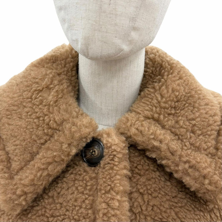 極美品◇Max Mara マックスマーラ 2025年製 25247360226 テディベア キャメル シルク ボア ケープ ポンチョコート ブラウン SM 正規品