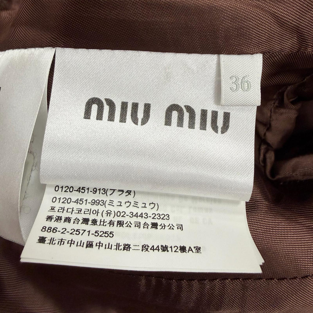 極美品☆MIUMIU ミュウミュウ MH1632 ウール100％ マーブルボタン ショートコート ジャケット ブラウン 36 イタリア製 正規品 レディース