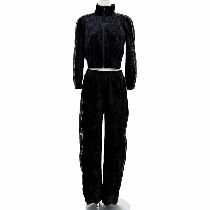 極美品◇Alexander Wang 4WC1252116/4WC1254415 ベロア クロップドジャケット セットアップ 黒 ジャケットS/パンツXS 正規品 レディース