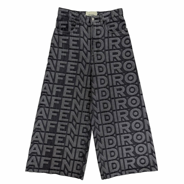 極美品☆FENDI×MARC JACOBS フェンディ×マークジェイコブス 2022年製 FLP774 ロゴ総柄 ワイドパンツ デニムパンツ グレー 38 正規品 伊製