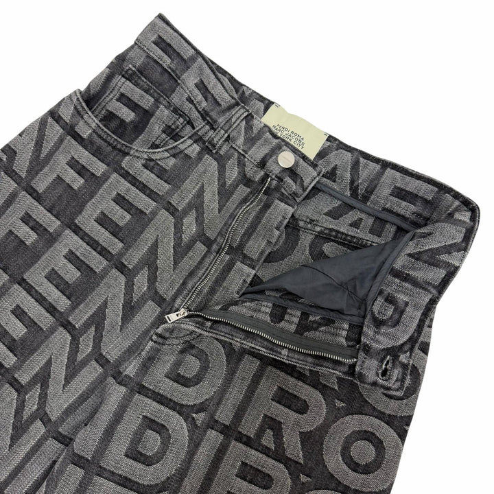 極美品☆FENDI×MARC JACOBS フェンディ×マークジェイコブス 2022年製 FLP774 ロゴ総柄 ワイドパンツ デニムパンツ グレー 38 正規品 伊製