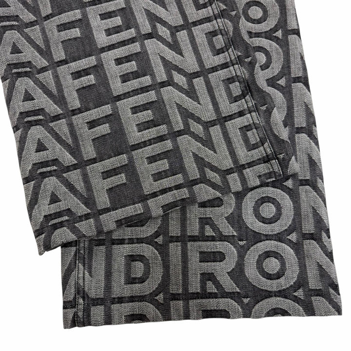 極美品☆FENDI×MARC JACOBS フェンディ×マークジェイコブス 2022年製 FLP774 ロゴ総柄 ワイドパンツ デニムパンツ グレー 38 正規品 伊製