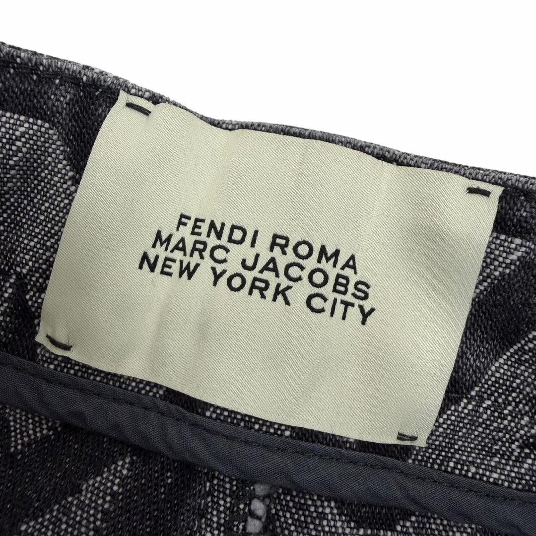 極美品☆FENDI×MARC JACOBS フェンディ×マークジェイコブス 2022年製 FLP774 ロゴ総柄 ワイドパンツ デニムパンツ グレー 38 正規品 伊製