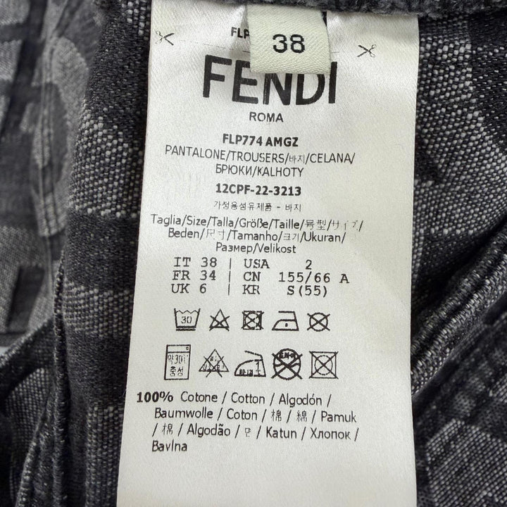 極美品☆FENDI×MARC JACOBS フェンディ×マークジェイコブス 2022年製 FLP774 ロゴ総柄 ワイドパンツ デニムパンツ グレー 38 正規品 伊製