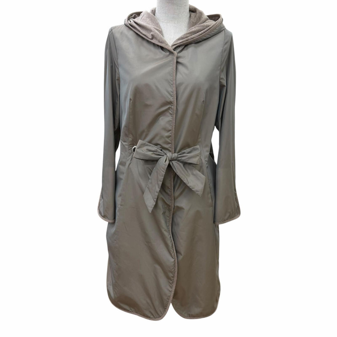 極美品☆Brunello Cucinelli ブルネロクチネリ DD51418 フーデッド ベルト付 コート グレージュ 44 伊製 正規品 レディース ハンガー付き