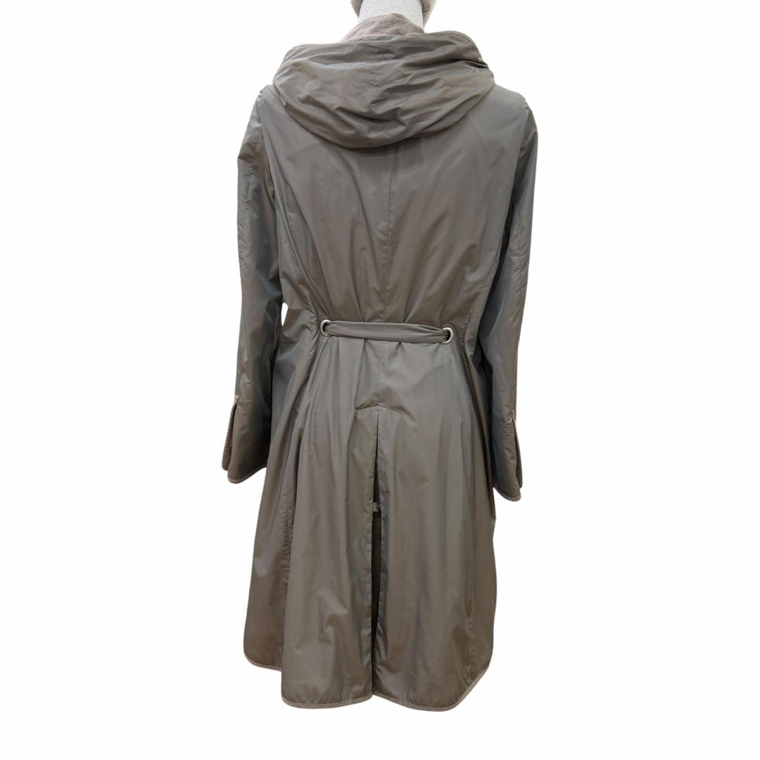 極美品☆Brunello Cucinelli ブルネロクチネリ DD51418 フーデッド ベルト付 コート グレージュ 44 伊製 正規品 レディース ハンガー付き