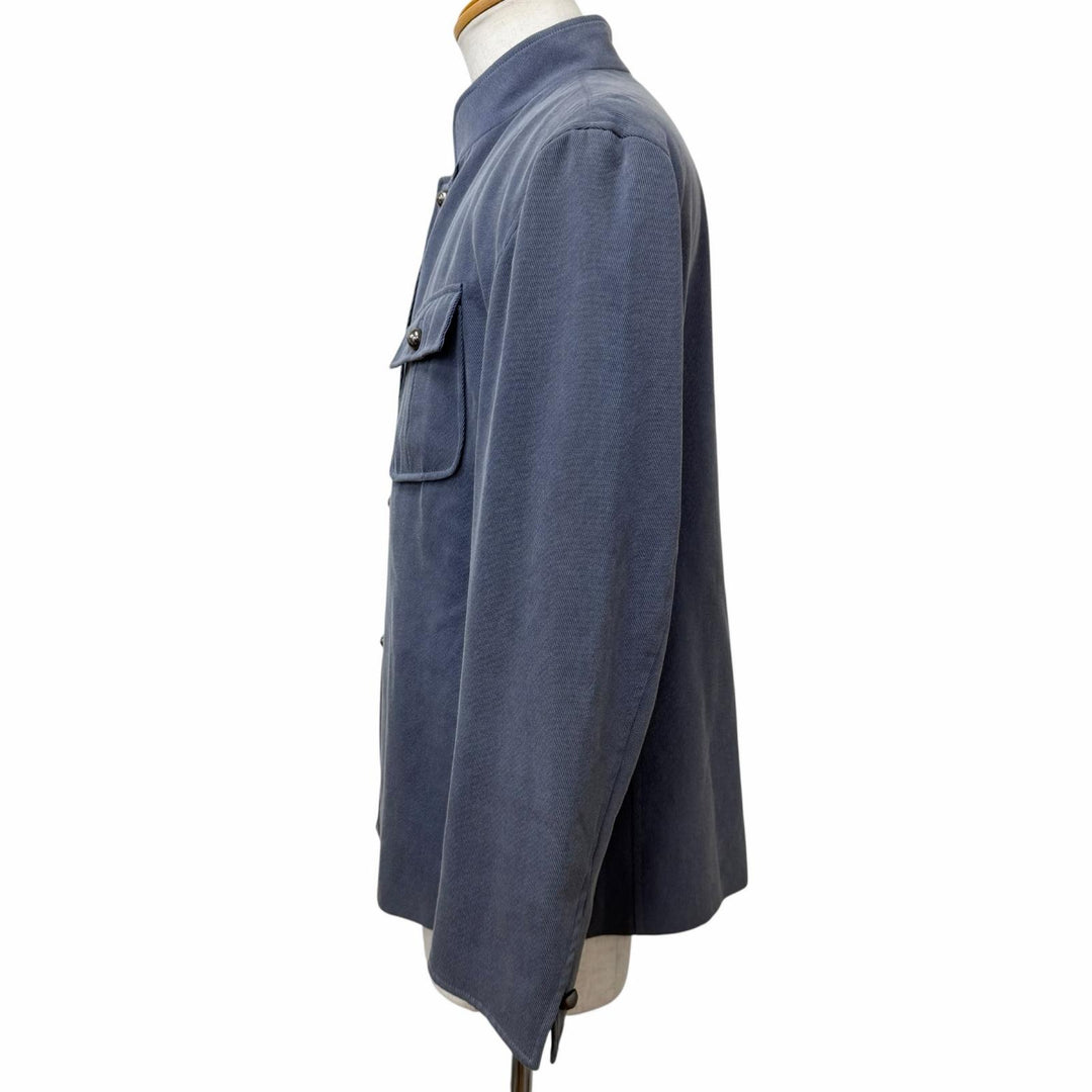 美品□ARNYS PARIS アルニス ヴィンテージ コットン カシミヤ ロゴボタン スタンドカラー サファリジャケット ブルーグレー 52 正規品