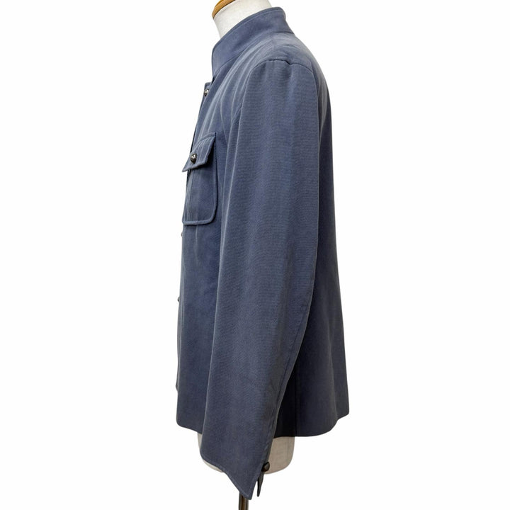 美品□ARNYS PARIS アルニス ヴィンテージ コットン カシミヤ ロゴボタン スタンドカラー サファリジャケット ブルーグレー 52 正規品