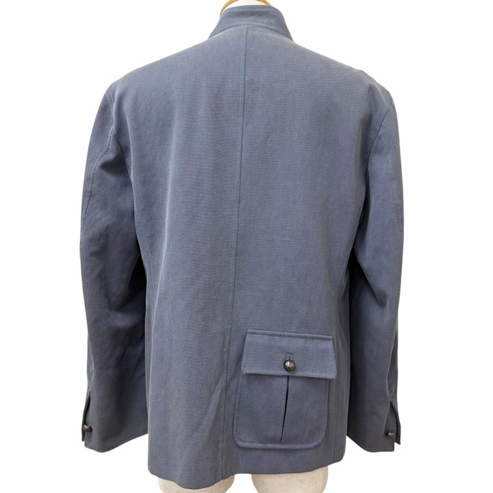 美品□ARNYS PARIS アルニス ヴィンテージ コットン カシミヤ ロゴボタン スタンドカラー サファリジャケット ブルーグレー 52 正規品