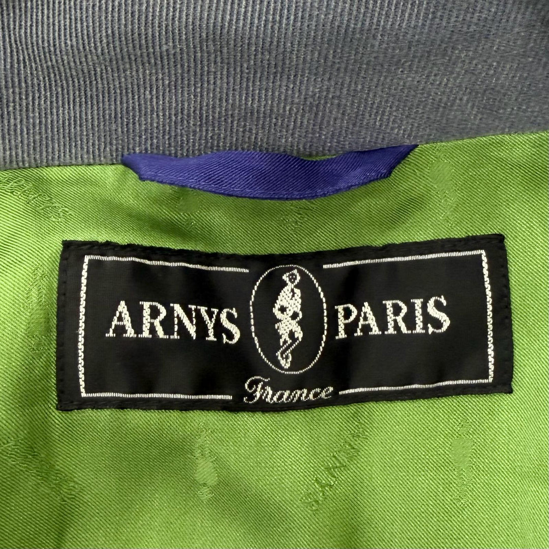 美品□ARNYS PARIS アルニス ヴィンテージ コットン カシミヤ ロゴボタン スタンドカラー サファリジャケット ブルーグレー 52 正規品