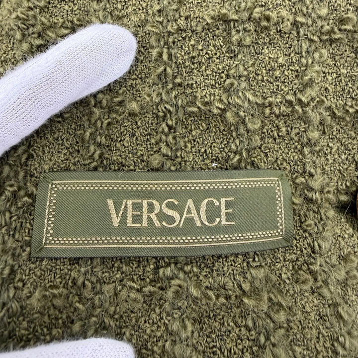未使用品☆VERSACE ヴェルサーチ 2024年製 1015747 モヘア混 ヘリテージ メデューサ ツイード ダブルブレストコート カーキ 36 正規品