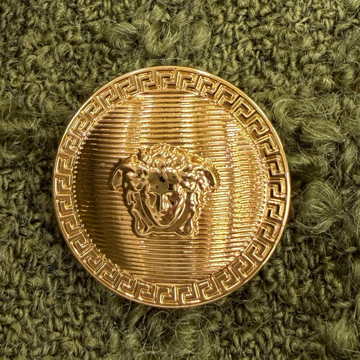 未使用品☆VERSACE ヴェルサーチ 2024年製 1015747 モヘア混 ヘリテージ メデューサ ツイード ダブルブレストコート カーキ 36 正規品