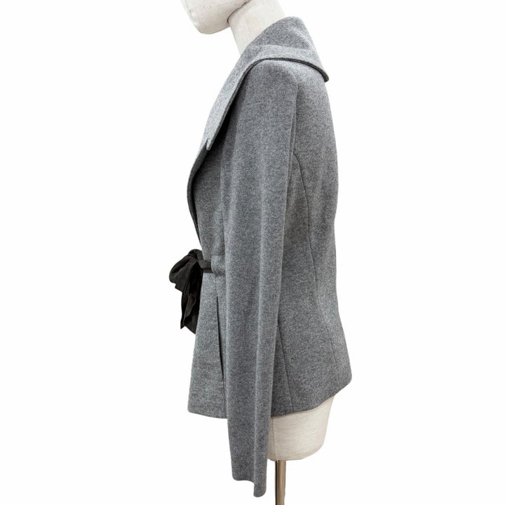 極美品◇Brunello Cucinelli ブルネロクチネリ DR51505 ウール カシミヤ ニット切替 レザーベルト ジャケット グレー 46 伊製 正規品