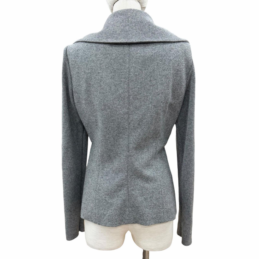 極美品◇Brunello Cucinelli ブルネロクチネリ DR51505 ウール カシミヤ ニット切替 レザーベルト ジャケット グレー 46 伊製 正規品